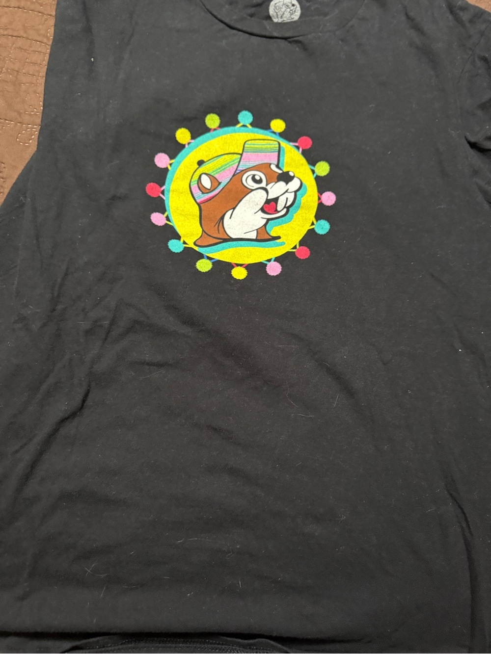 Black Short Sleeve Tee with Colorful Cartoon Graphic